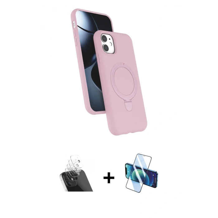 MARSİLYAN™- iPhone 11 Kılıf İz Işık Koleksiyonu - Siyah 3D Antistatik Cam Ekran Koruyucu + Kamera Lens Koruma Cam - SF