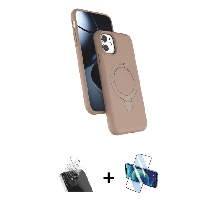 MARSİLYAN™- iPhone 11 Kılıf İz Işık Koleksiyonu - Siyah 3D Antistatik Cam Ekran Koruyucu + Kamera Lens Koruma Cam - SF