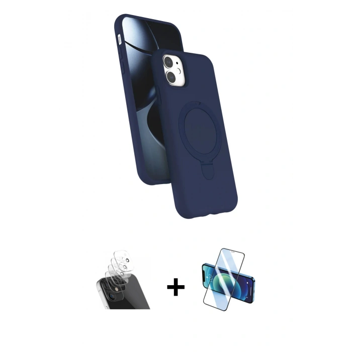 MARSİLYAN™- iPhone 11 Kılıf İz Işık Koleksiyonu - Siyah 3D Antistatik Cam Ekran Koruyucu + Kamera Lens Koruma Cam - SF