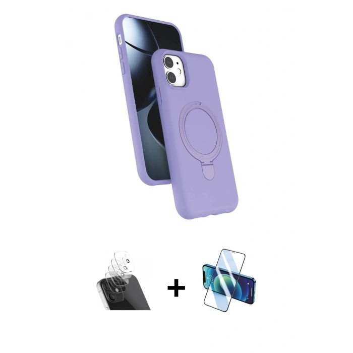 MARSİLYAN™- iPhone 11 Kılıf İz Işık Koleksiyonu - Siyah 3D Antistatik Cam Ekran Koruyucu + Kamera Lens Koruma Cam - SF