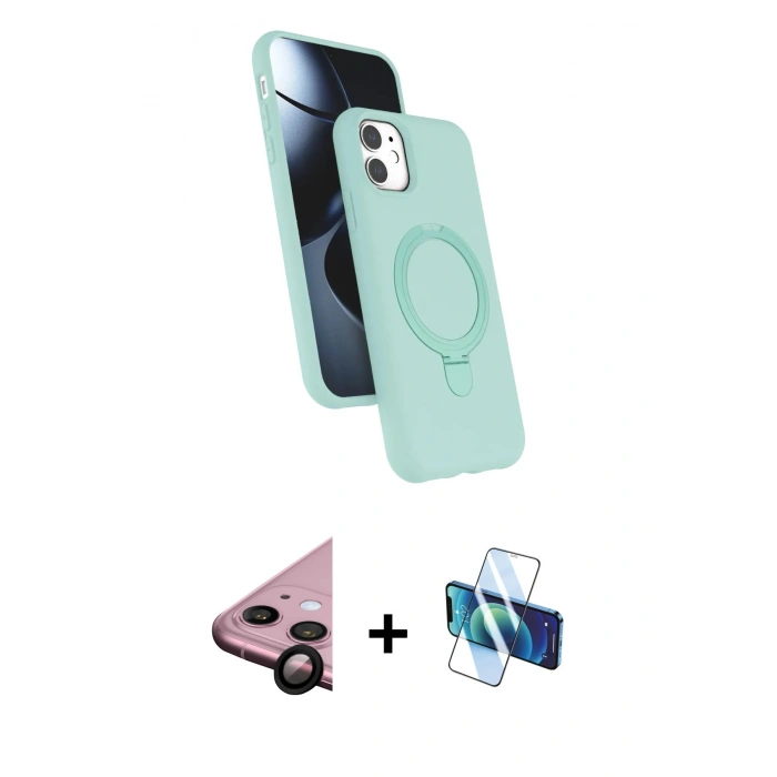 MARSİLYAN™- iPhone 11 Kılıf İz Işık Koleksiyonu - Siyah 3D Antistatik Cam Ekran Koruyucu + Raze Metal Kamera Lens - SH