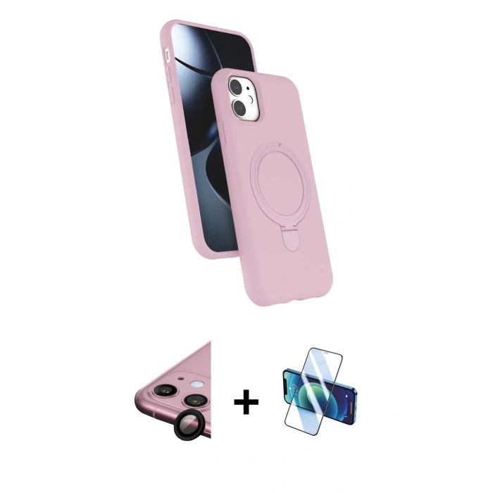 MARSİLYAN™- iPhone 11 Kılıf İz Işık Koleksiyonu - Siyah 3D Antistatik Cam Ekran Koruyucu + Raze Metal Kamera Lens - SH