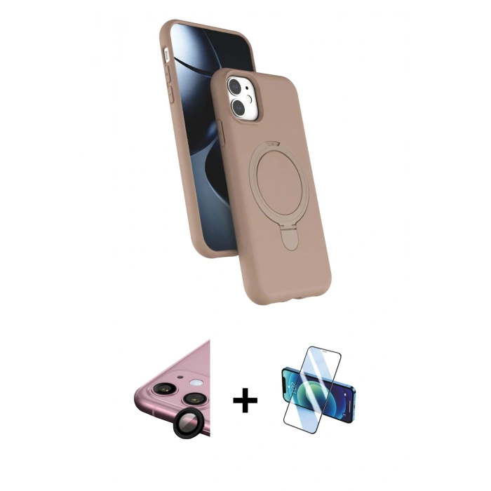 MARSİLYAN™- iPhone 11 Kılıf İz Işık Koleksiyonu - Siyah 3D Antistatik Cam Ekran Koruyucu + Raze Metal Kamera Lens - SH
