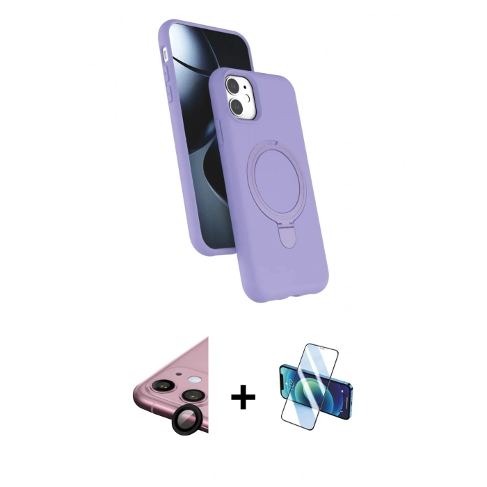 MARSİLYAN™- iPhone 11 Kılıf İz Işık Koleksiyonu - Siyah 3D Antistatik Cam Ekran Koruyucu + Raze Metal Kamera Lens - SH