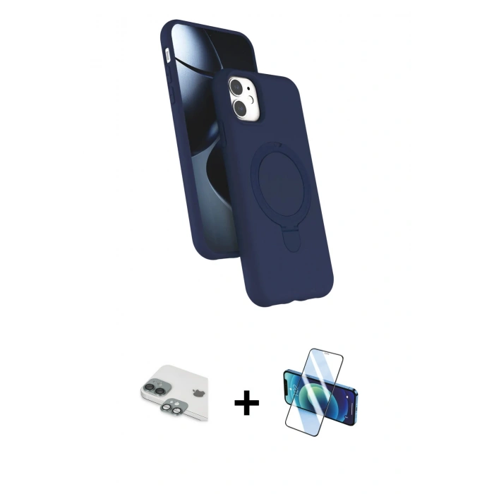 MARSİLYAN™- iPhone 11 Kılıf İz Işık Koleksiyonu - Siyah 3D Antistatik Cam Ekran Koruyucu + Pers Alüminyum Kamera Lens - YL