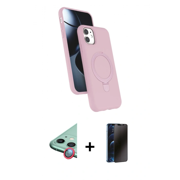 MARSİLYAN™- iPhone 11 Kılıf İz Işık Koleksiyonu - Siyah 3D Antistatik Hayalet Cam Ekran Koruyucu + Raze Metal Kamera Lens - KI