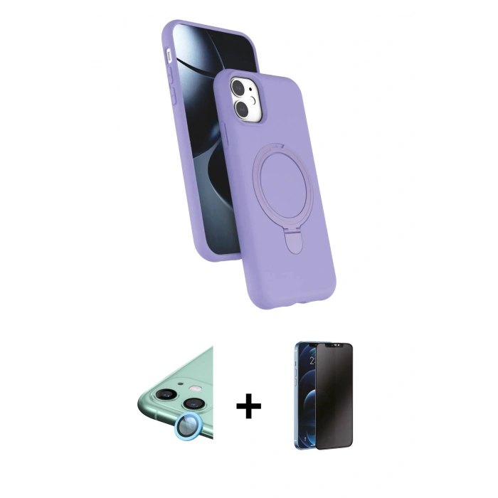 MARSİLYAN™- iPhone 11 Kılıf İz Işık Koleksiyonu - Siyah 3D Antistatik Hayalet Cam Ekran Koruyucu + Raze Metal Kamera Lens - MI