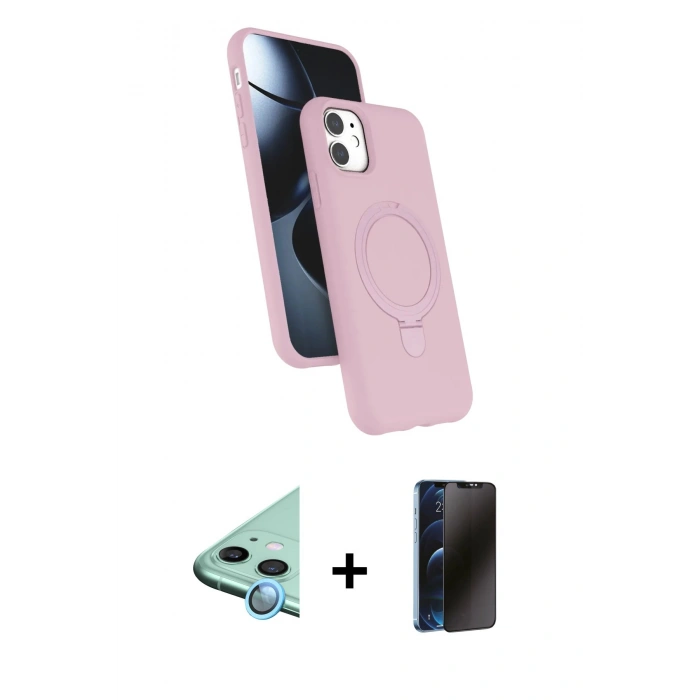 MARSİLYAN™- iPhone 11 Kılıf İz Işık Koleksiyonu - Siyah 3D Antistatik Hayalet Cam Ekran Koruyucu + Raze Metal Kamera Lens - MI