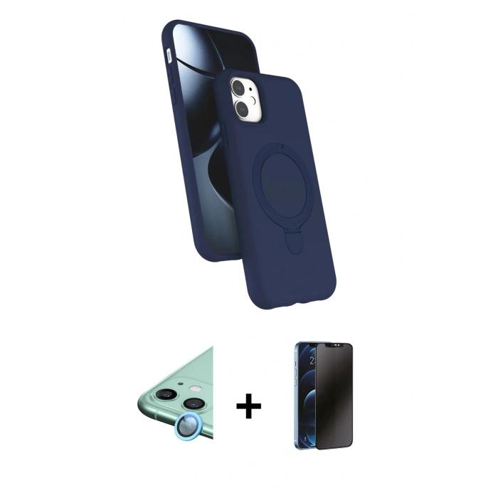 MARSİLYAN™- iPhone 11 Kılıf İz Işık Koleksiyonu - Siyah 3D Antistatik Hayalet Cam Ekran Koruyucu + Raze Metal Kamera Lens - MI