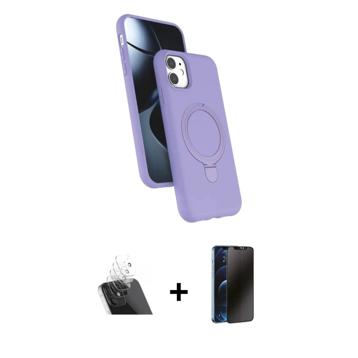 MARSİLYAN™- iPhone 11 Kılıf İz Işık Koleksiyonu - Siyah 3D Antistatik Hayalet Cam Ekran Koruyucu + Kamera Lens Koruma Cam - SF