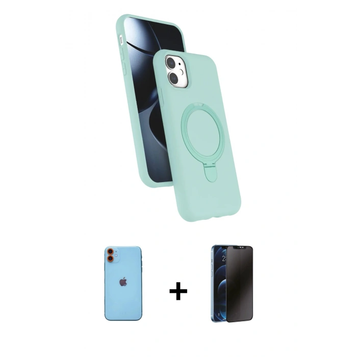MARSİLYAN™- iPhone 11 Kılıf İz Işık Koleksiyonu - Siyah 3D Antistatik Hayalet Cam Ekran Koruyucu + Neon Fosforlu Kamera Lens - TU