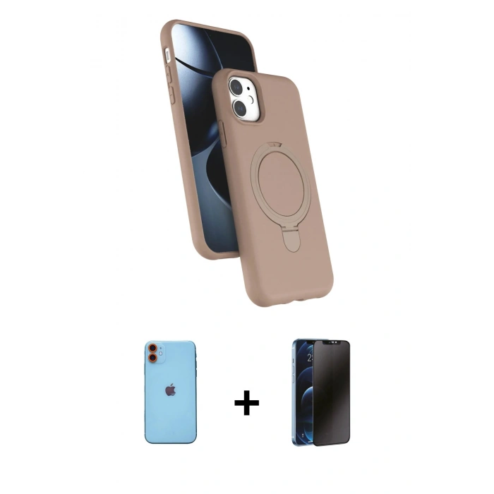 MARSİLYAN™- iPhone 11 Kılıf İz Işık Koleksiyonu - Siyah 3D Antistatik Hayalet Cam Ekran Koruyucu + Neon Fosforlu Kamera Lens - TU