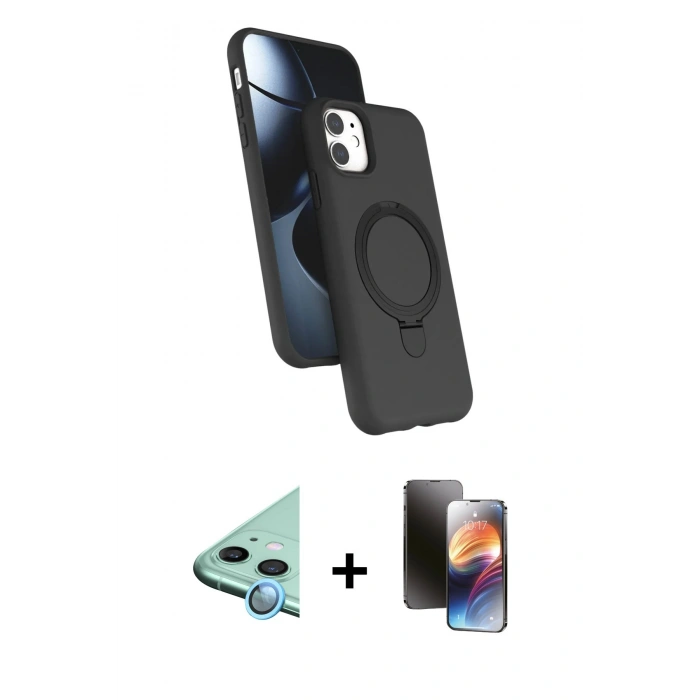 MARSİLYAN™- iPhone 11 Kılıf İz Işık Koleksiyonu - Siyah 3D Antistatik Mat Seramik Nano Ekran Koruyucu + Raze Metal Kamera Lens - MI