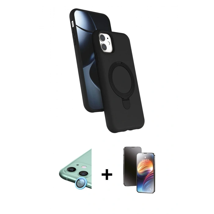 MARSİLYAN™- iPhone 11 Kılıf İz Işık Koleksiyonu - Siyah 3D Antistatik Mat Seramik Nano Ekran Koruyucu + Raze Metal Kamera Lens - MI