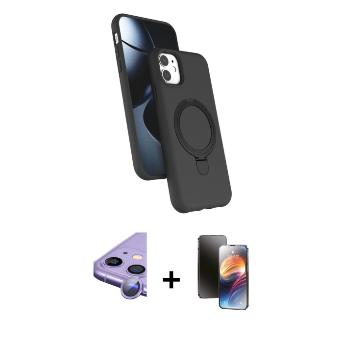 MARSİLYAN™- iPhone 11 Kılıf İz Işık Koleksiyonu - Siyah 3D Antistatik Mat Seramik Nano Ekran Koruyucu + Raze Metal Kamera Lens - MR