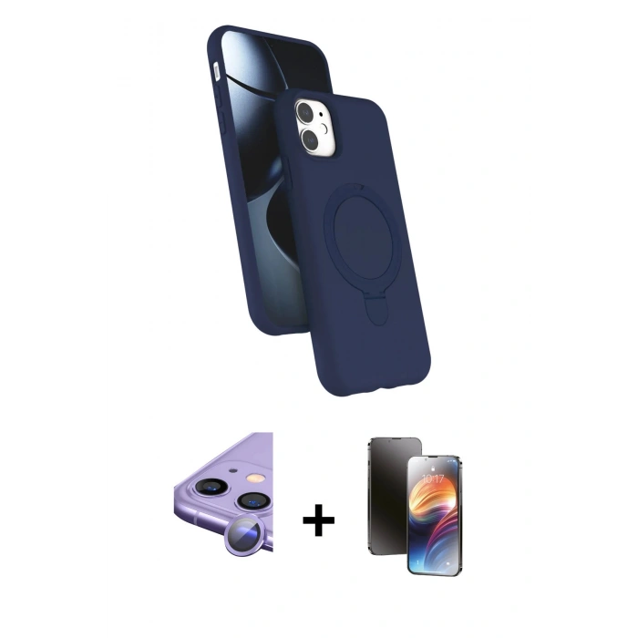 MARSİLYAN™- iPhone 11 Kılıf İz Işık Koleksiyonu - Siyah 3D Antistatik Mat Seramik Nano Ekran Koruyucu + Raze Metal Kamera Lens - MR