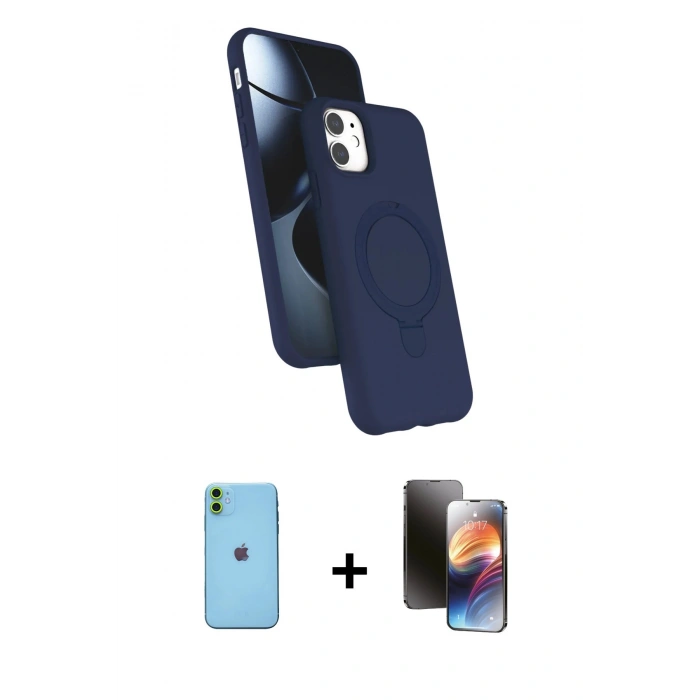 MARSİLYAN™- iPhone 11 Kılıf İz Işık Koleksiyonu - Siyah 3D Antistatik Mat Seramik Nano Ekran Koruyucu + Neon Fosforlu Kamera Lens - YL