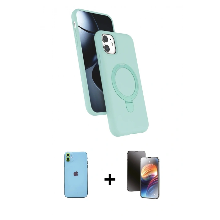 MARSİLYAN™- iPhone 11 Kılıf İz Işık Koleksiyonu - Siyah 3D Antistatik Mat Seramik Nano Ekran Koruyucu + Neon Fosforlu Kamera Lens - YL