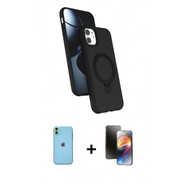 MARSİLYAN™- iPhone 11 Kılıf İz Işık Koleksiyonu - Siyah 3D Antistatik Mat Seramik Nano Ekran Koruyucu + Neon Fosforlu Kamera Lens - YL