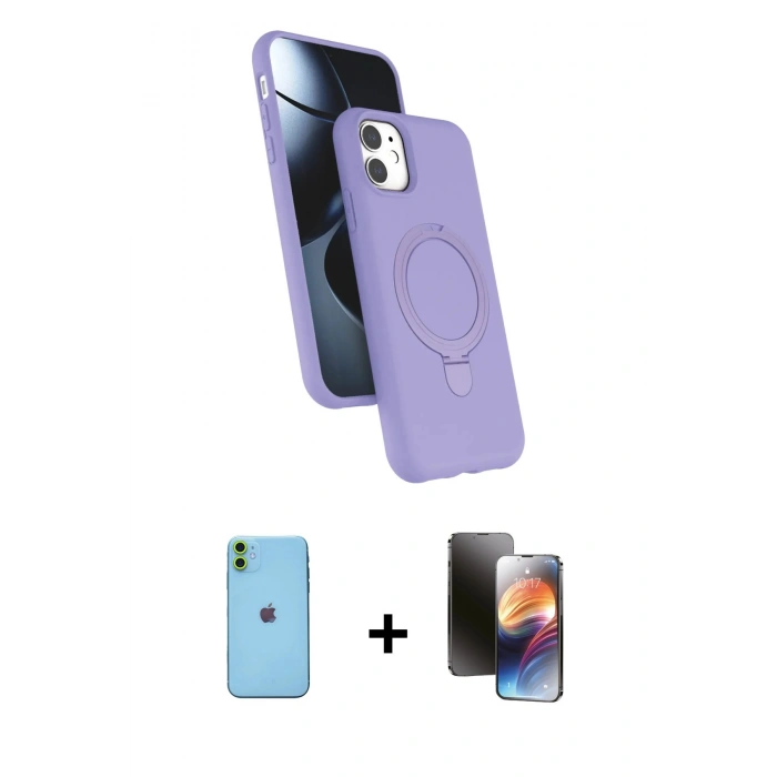 MARSİLYAN™- iPhone 11 Kılıf İz Işık Koleksiyonu - Siyah 3D Antistatik Mat Seramik Nano Ekran Koruyucu + Neon Fosforlu Kamera Lens - YL