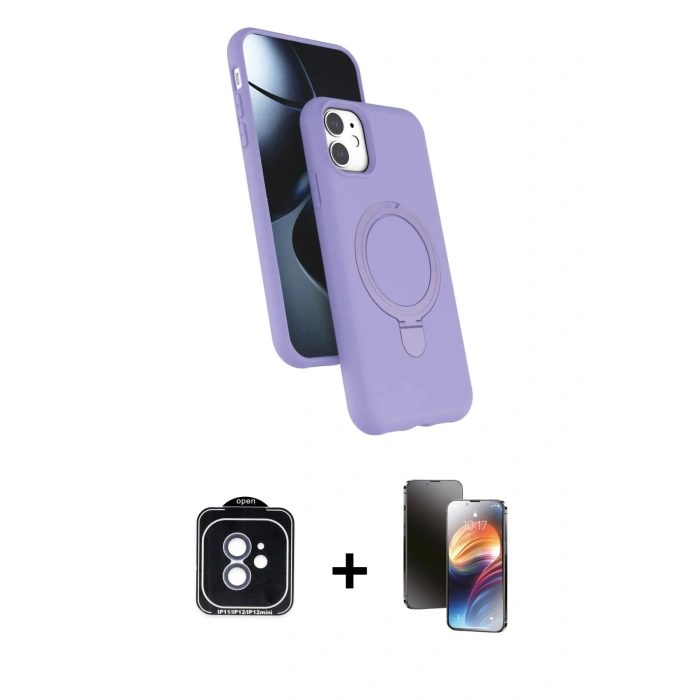 MARSİLYAN™- iPhone 11 Kılıf İz Işık Koleksiyonu - Siyah 3D Antistatik Mat Seramik Nano Ekran Koruyucu + PVD Metal Kamera Lens - MI