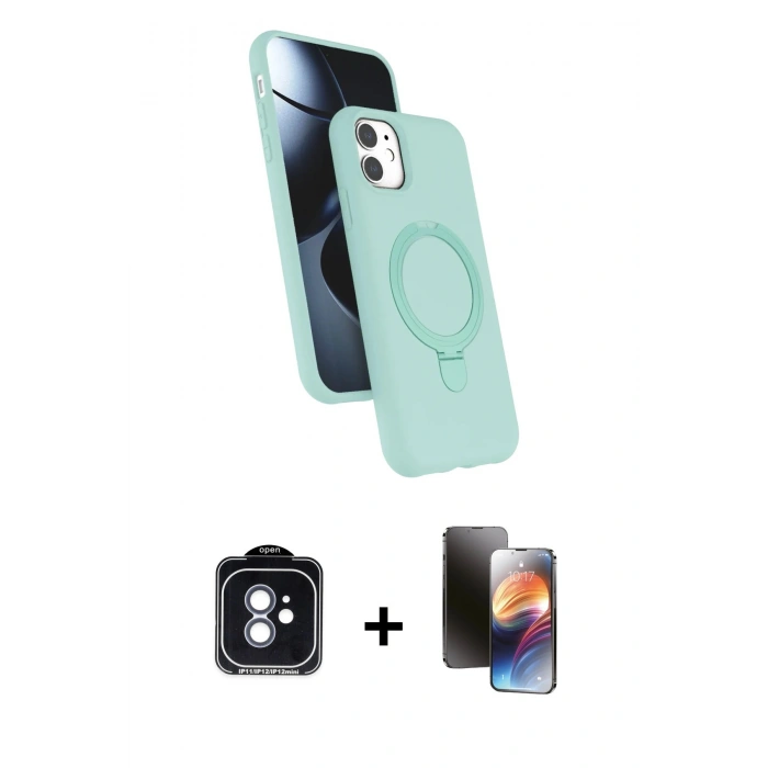 MARSİLYAN™- iPhone 11 Kılıf İz Işık Koleksiyonu - Siyah 3D Antistatik Mat Seramik Nano Ekran Koruyucu + PVD Metal Kamera Lens - MI