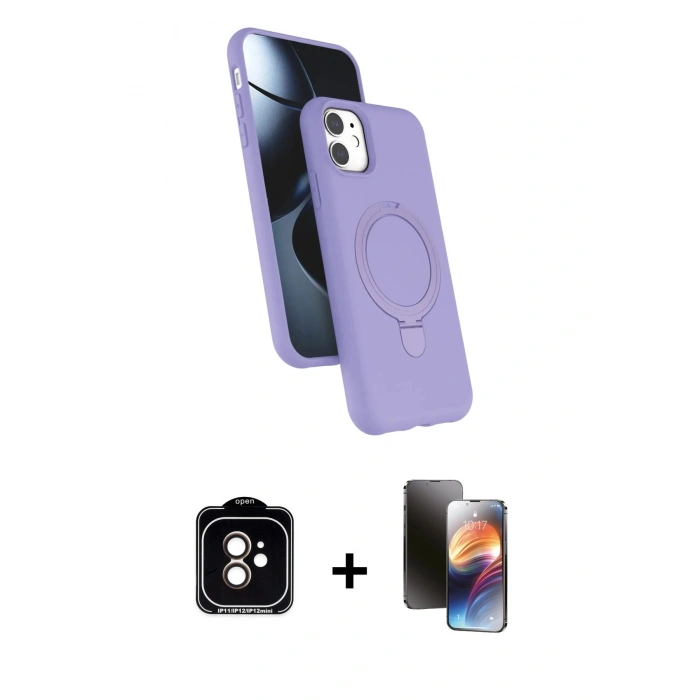 MARSİLYAN™- iPhone 11 Kılıf İz Işık Koleksiyonu - Siyah 3D Antistatik Mat Seramik Nano Ekran Koruyucu + PVD Metal Kamera Lens - TU