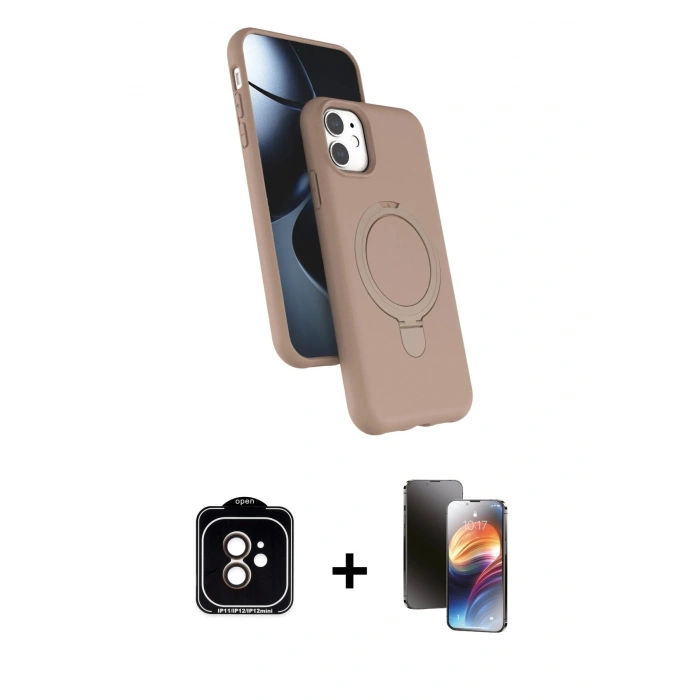 MARSİLYAN™- iPhone 11 Kılıf İz Işık Koleksiyonu - Siyah 3D Antistatik Mat Seramik Nano Ekran Koruyucu + PVD Metal Kamera Lens - TU