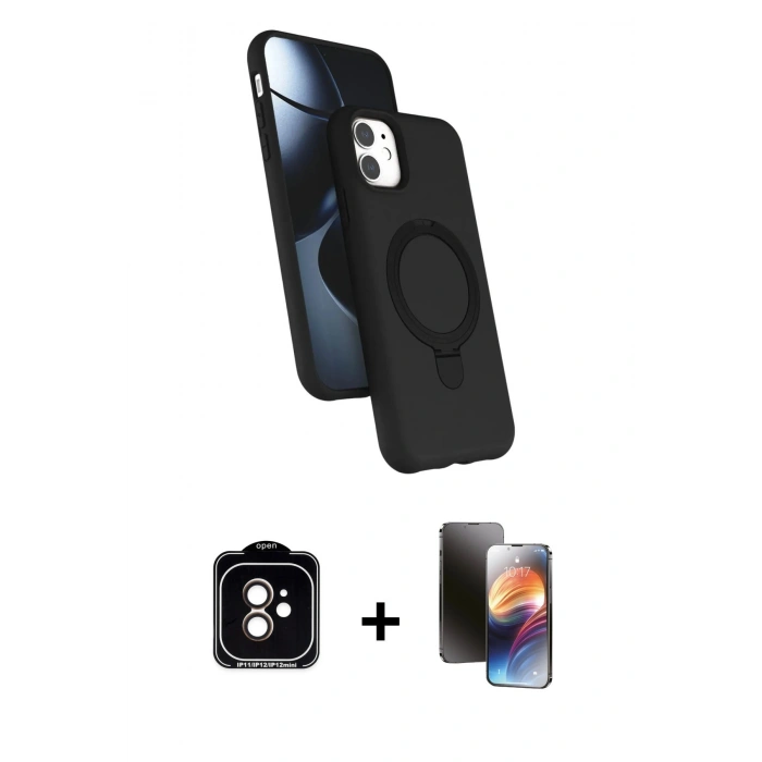 MARSİLYAN™- iPhone 11 Kılıf İz Işık Koleksiyonu - Siyah 3D Antistatik Mat Seramik Nano Ekran Koruyucu + PVD Metal Kamera Lens - TU