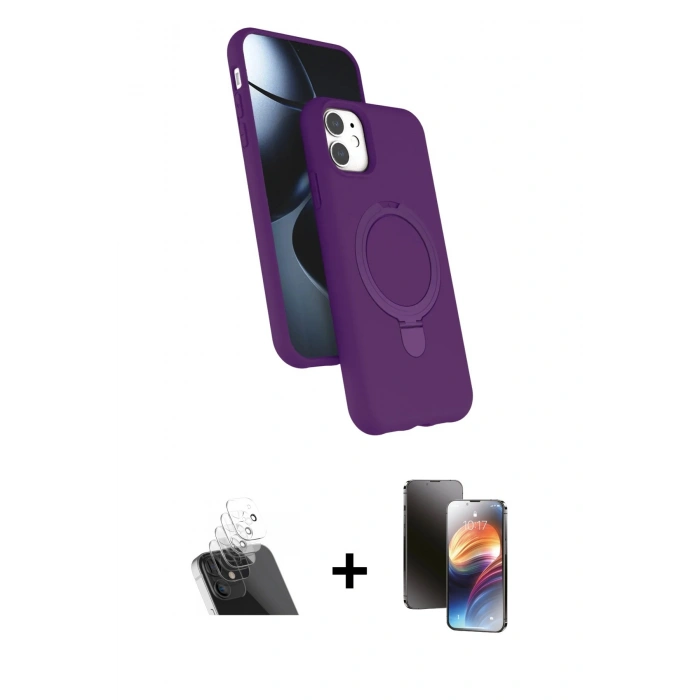 MARSİLYAN™- iPhone 11 Kılıf İz Işık Koleksiyonu - Siyah 3D Antistatik Mat Seramik Nano Ekran Koruyucu + Kamera Lens Koruma Cam - SF