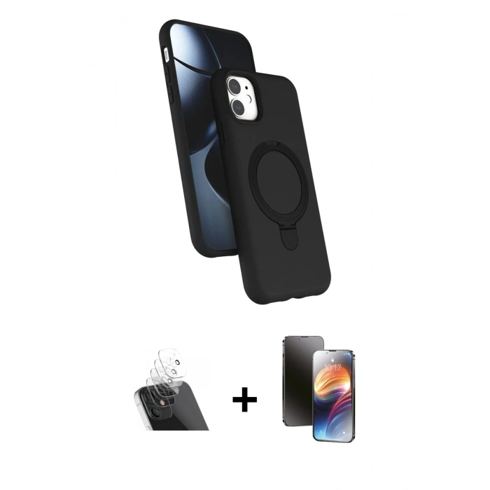 MARSİLYAN™- iPhone 11 Kılıf İz Işık Koleksiyonu - Siyah 3D Antistatik Mat Seramik Nano Ekran Koruyucu + Kamera Lens Koruma Cam - SF