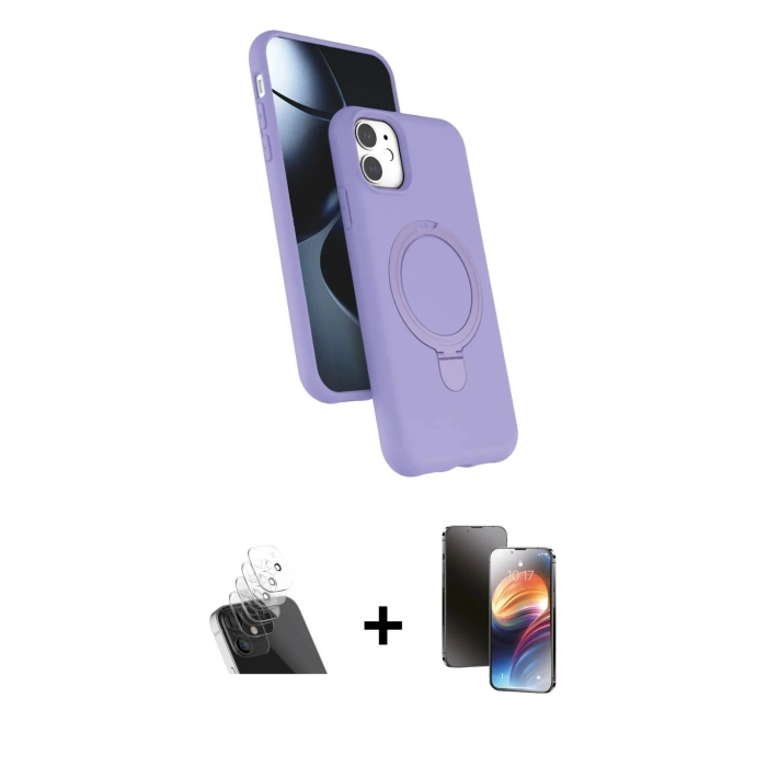MARSİLYAN™- iPhone 11 Kılıf İz Işık Koleksiyonu - Siyah 3D Antistatik Mat Seramik Nano Ekran Koruyucu + Kamera Lens Koruma Cam - SF