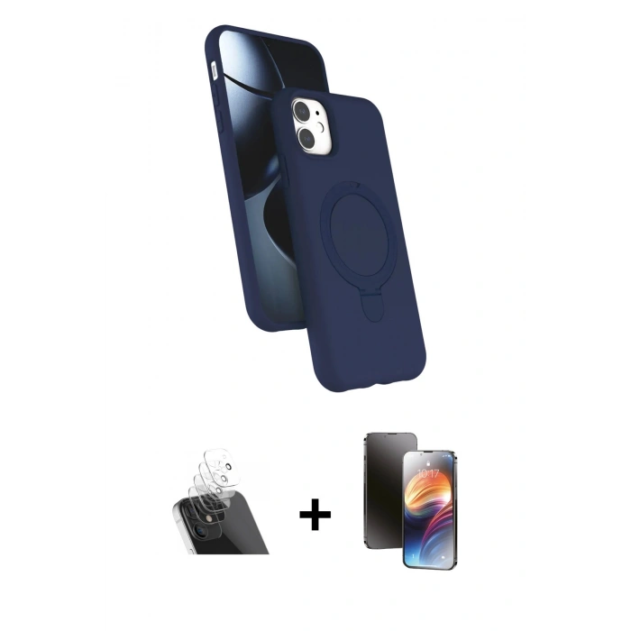 MARSİLYAN™- iPhone 11 Kılıf İz Işık Koleksiyonu - Siyah 3D Antistatik Mat Seramik Nano Ekran Koruyucu + Kamera Lens Koruma Cam - SF