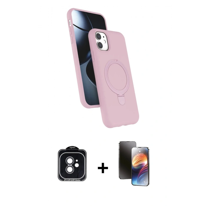 MARSİLYAN™- iPhone 11 Kılıf İz Işık Koleksiyonu - Siyah 3D Antistatik Mat Seramik Nano Ekran Koruyucu + PVD Metal Kamera Lens - SH