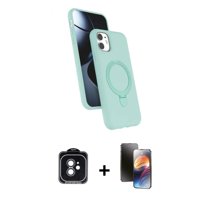 MARSİLYAN™- iPhone 11 Kılıf İz Işık Koleksiyonu - Siyah 3D Antistatik Mat Seramik Nano Ekran Koruyucu + PVD Metal Kamera Lens - SH