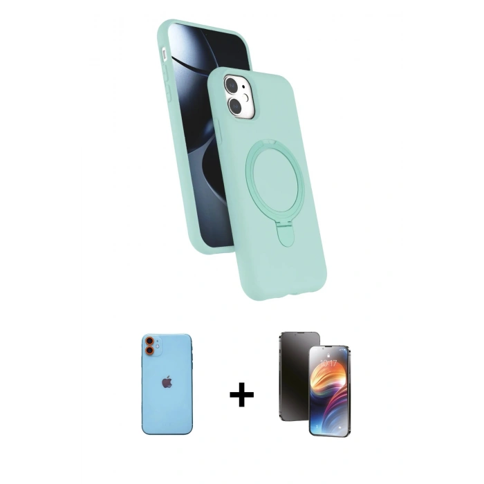 MARSİLYAN™- iPhone 11 Kılıf İz Işık Koleksiyonu - Siyah 3D Antistatik Mat Seramik Nano Ekran Koruyucu + Neon Fosforlu Kamera Lens - TU
