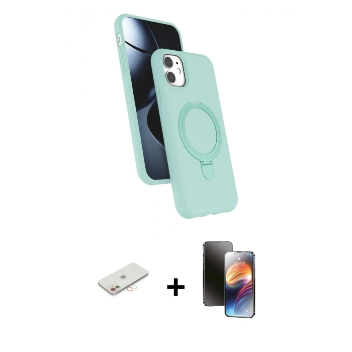 MARSİLYAN™- iPhone 11 Kılıf İz Işık Koleksiyonu - Siyah 3D Antistatik Mat Seramik Nano Ekran Koruyucu + Renkli Kamera Lens Koruma Cam - YL