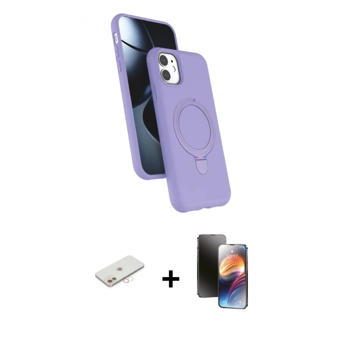 MARSİLYAN™- iPhone 11 Kılıf İz Işık Koleksiyonu - Siyah 3D Antistatik Mat Seramik Nano Ekran Koruyucu + Renkli Kamera Lens Koruma Cam - YL