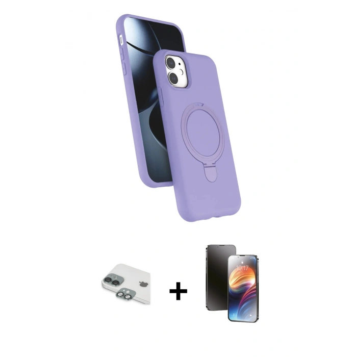 MARSİLYAN™- iPhone 11 Kılıf İz Işık Koleksiyonu - Siyah 3D Antistatik Mat Seramik Nano Ekran Koruyucu + Pers Alüminyum Kamera Lens - YL