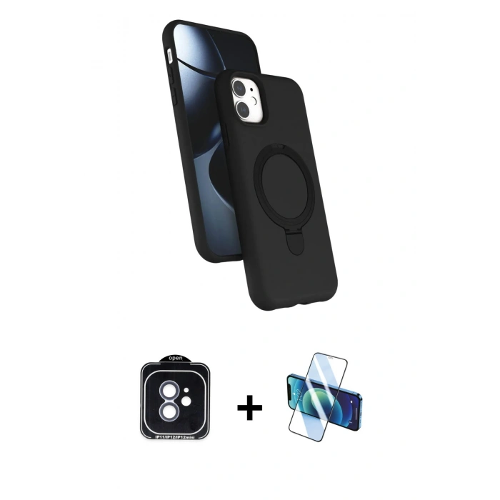 MARSİLYAN™- iPhone 11 Kılıf İz Işık Koleksiyonu - Siyah 3D Antistatik Seramik Nano Ekran Koruyucu + PVD Metal Kamera Lens - MI
