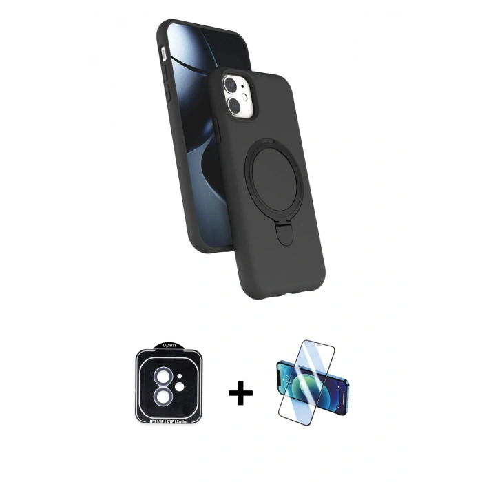 MARSİLYAN™- iPhone 11 Kılıf İz Işık Koleksiyonu - Siyah 3D Antistatik Seramik Nano Ekran Koruyucu + PVD Metal Kamera Lens - MI