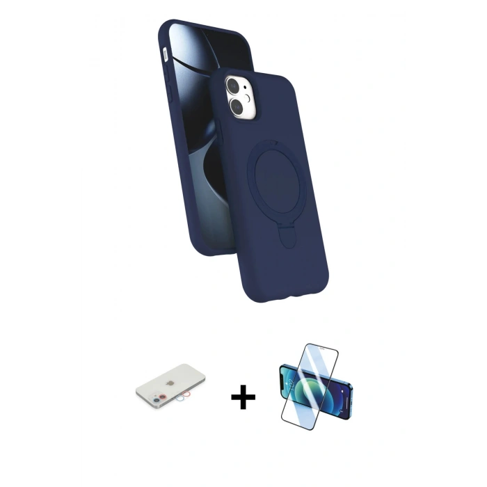 MARSİLYAN™- iPhone 11 Kılıf İz Işık Koleksiyonu - Siyah 3D Antistatik Seramik Nano Ekran Koruyucu + Renkli Kamera Lens Koruma Cam - PE