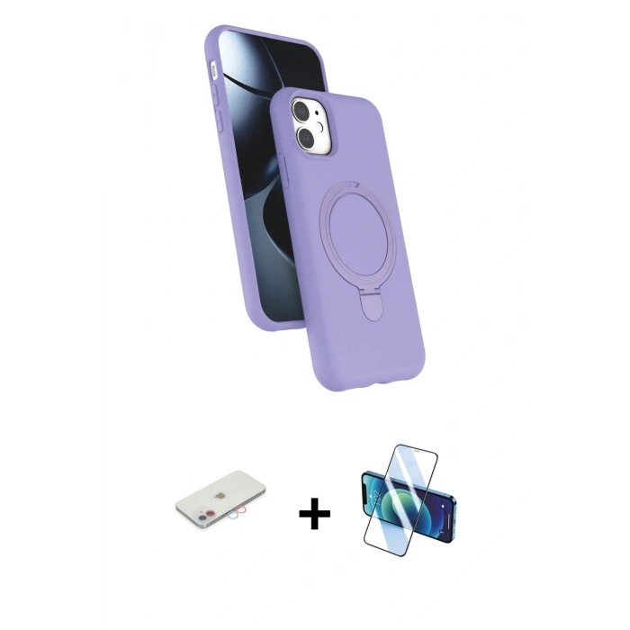 MARSİLYAN™- iPhone 11 Kılıf İz Işık Koleksiyonu - Siyah 3D Antistatik Seramik Nano Ekran Koruyucu + Renkli Kamera Lens Koruma Cam - PE