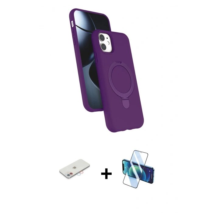 MARSİLYAN™- iPhone 11 Kılıf İz Işık Koleksiyonu - Siyah 3D Antistatik Seramik Nano Ekran Koruyucu + Renkli Kamera Lens Koruma Cam - PE