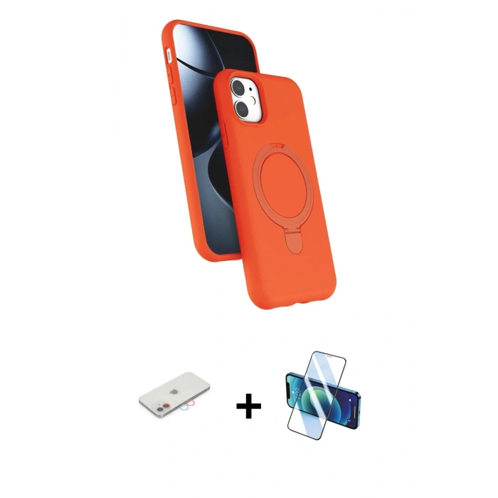 MARSİLYAN™- iPhone 11 Kılıf İz Işık Koleksiyonu - Siyah 3D Antistatik Seramik Nano Ekran Koruyucu + Renkli Kamera Lens Koruma Cam - PE
