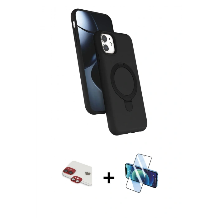 MARSİLYAN™- iPhone 11 Kılıf İz Işık Koleksiyonu - Siyah 3D Antistatik Seramik Nano Ekran Koruyucu + Pers Alüminyum Kamera Lens - KI