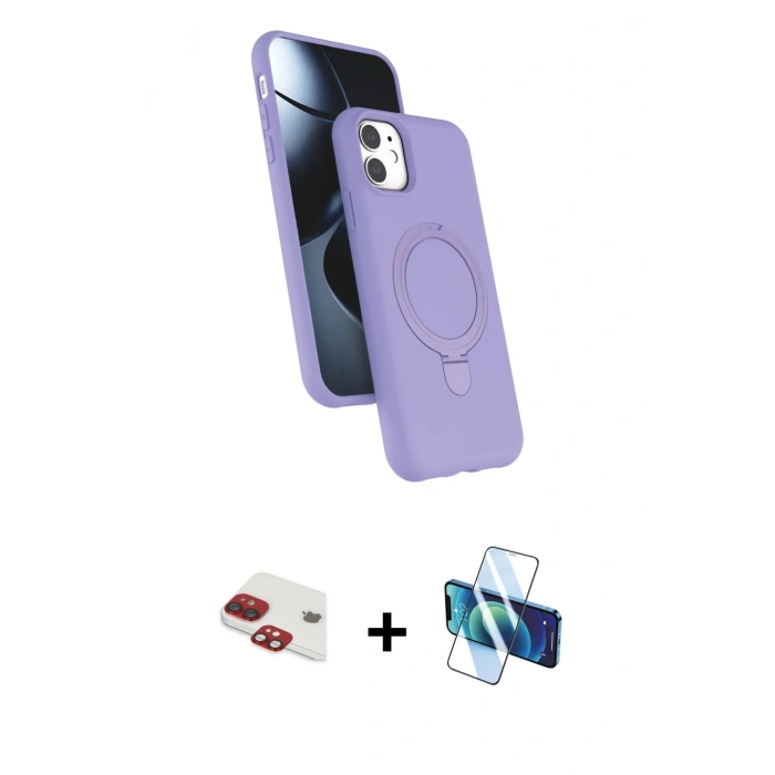 MARSİLYAN™- iPhone 11 Kılıf İz Işık Koleksiyonu - Siyah 3D Antistatik Seramik Nano Ekran Koruyucu + Pers Alüminyum Kamera Lens - KI