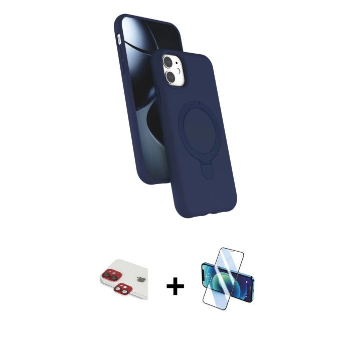 MARSİLYAN™- iPhone 11 Kılıf İz Işık Koleksiyonu - Siyah 3D Antistatik Seramik Nano Ekran Koruyucu + Pers Alüminyum Kamera Lens - KI