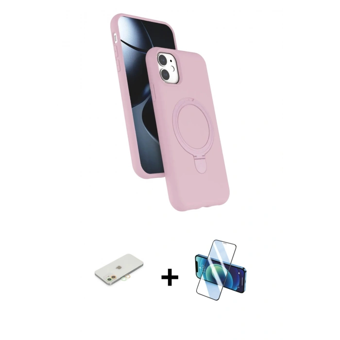 MARSİLYAN™- iPhone 11 Kılıf İz Işık Koleksiyonu - Siyah 3D Antistatik Seramik Nano Ekran Koruyucu + Renkli Kamera Lens Koruma Cam - TU