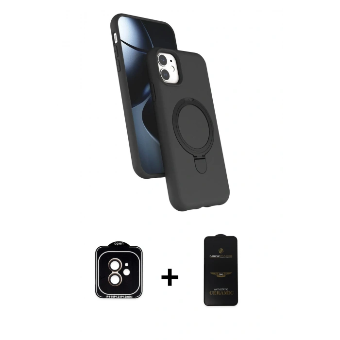 MARSİLYAN™- iPhone 11 Kılıf İz Işık Koleksiyonu - Siyah 6D Antistatik Mat Seramik Hayalet Nano Ekran Koruyucu + PVD Metal Kamera Lens - TU